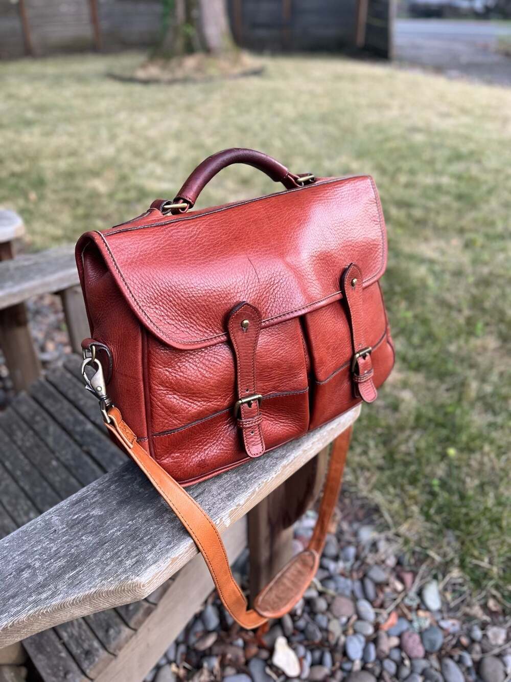 VTG 80s Levenger Made in England Brown Leather Briefcase Messenger Bag